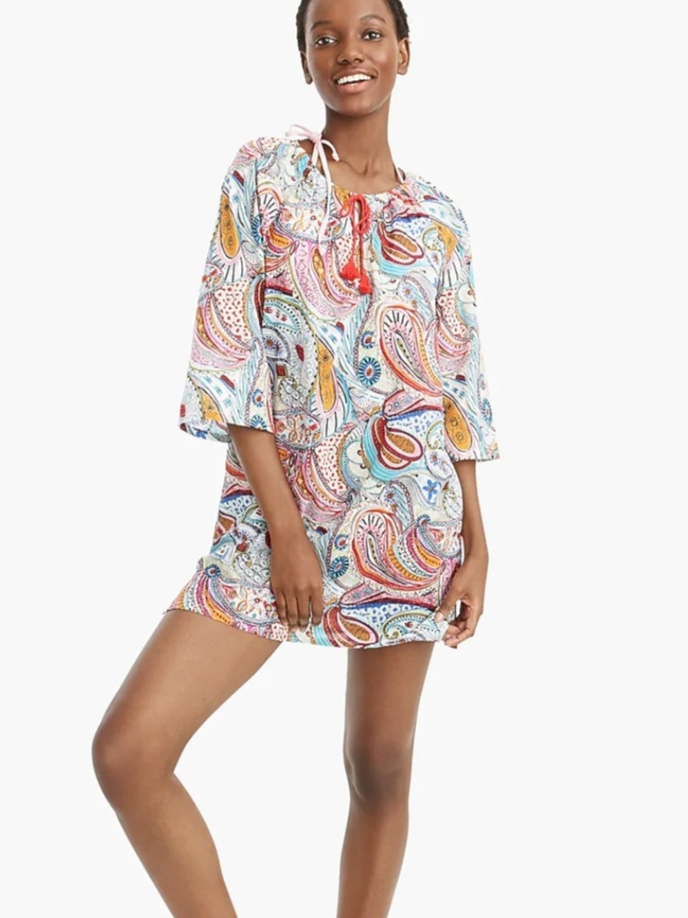 J.Crew Paisley Cotton Tassel Cover-Up Tunic Dress Medium